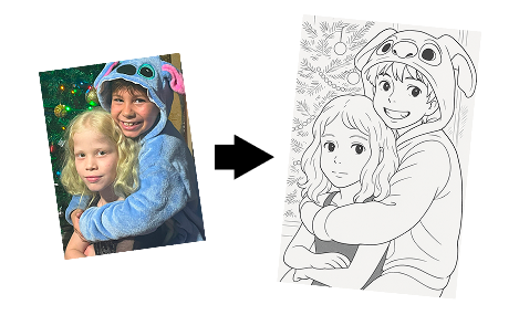 Foto de criança transformada em desenho para colorir