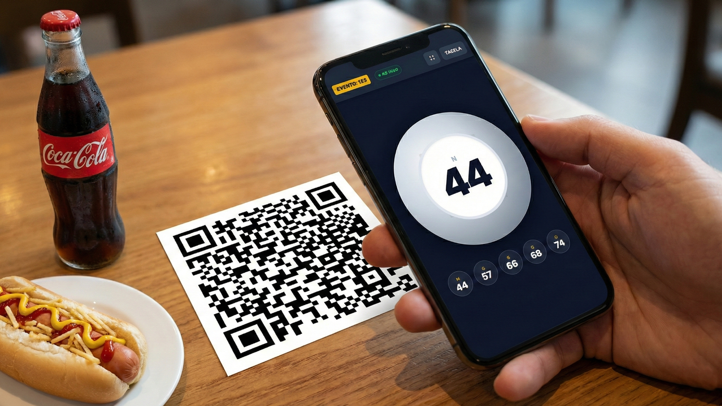 Celular exibindo o bingo após a leitura do QR Code