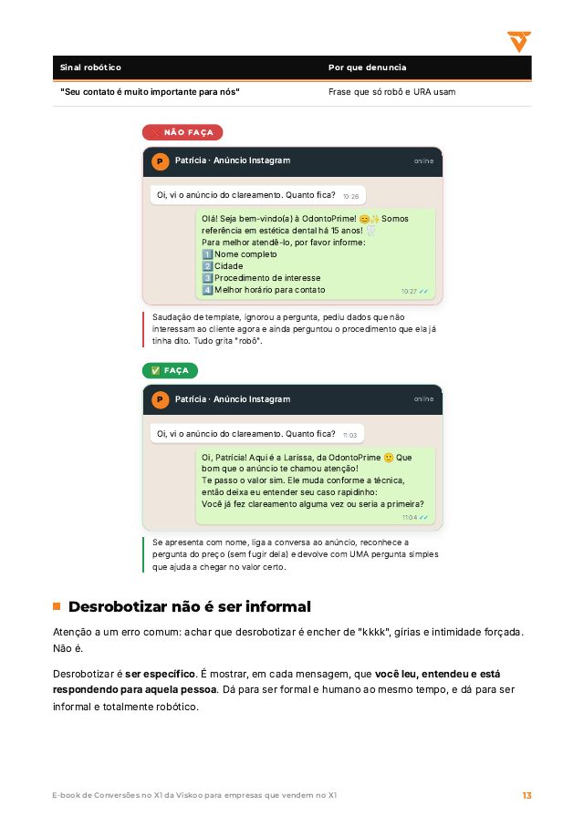 Página do capítulo Desrobotização, com conversa de WhatsApp de exemplo